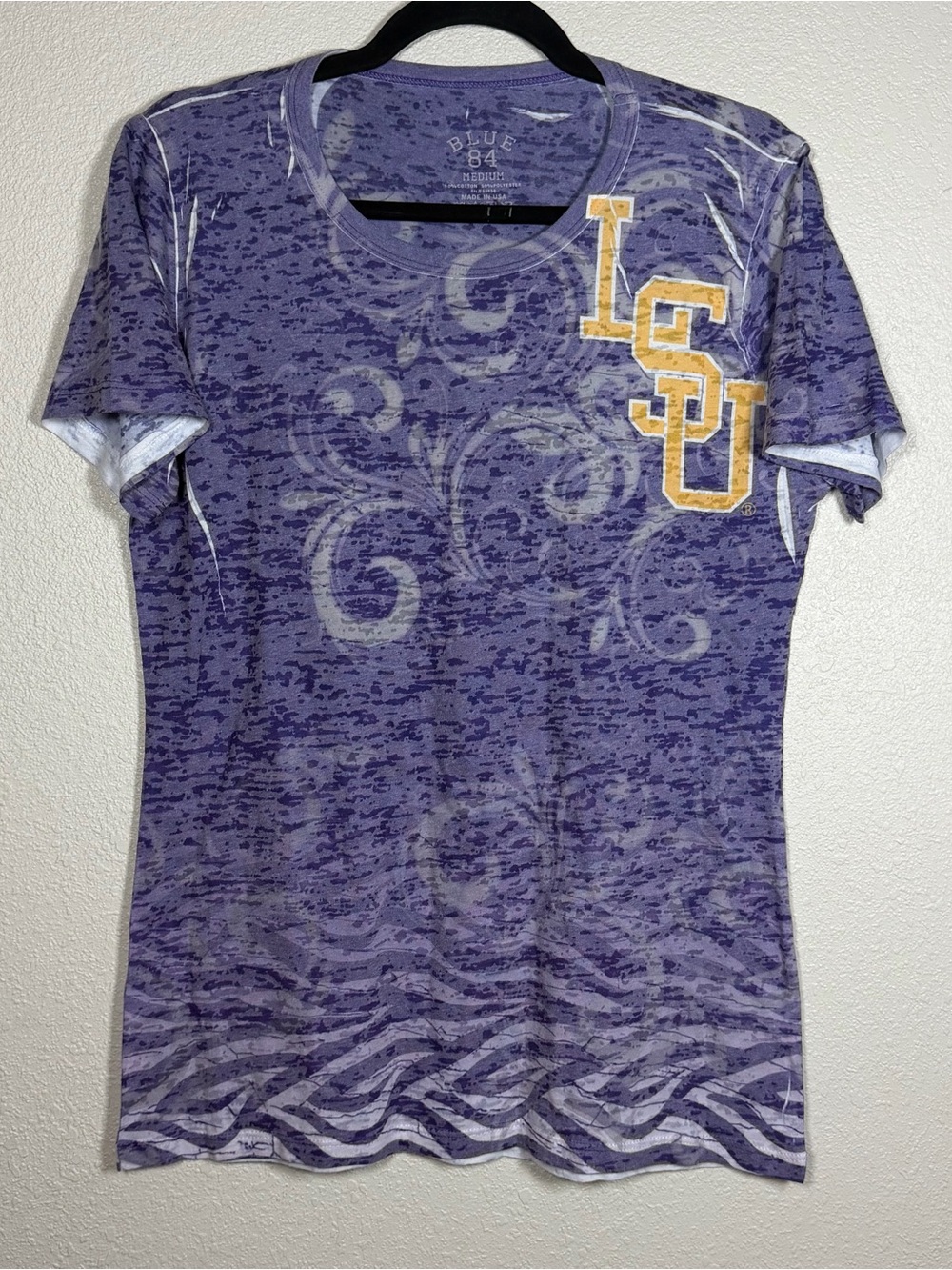 Women’s M LSU Tigers Burnout Fitted Tee Semi Sheer Fleur De Lis Y2K Collegiate